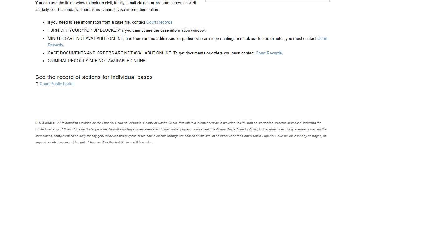 Online Case Information: Contra Costa Superior Court