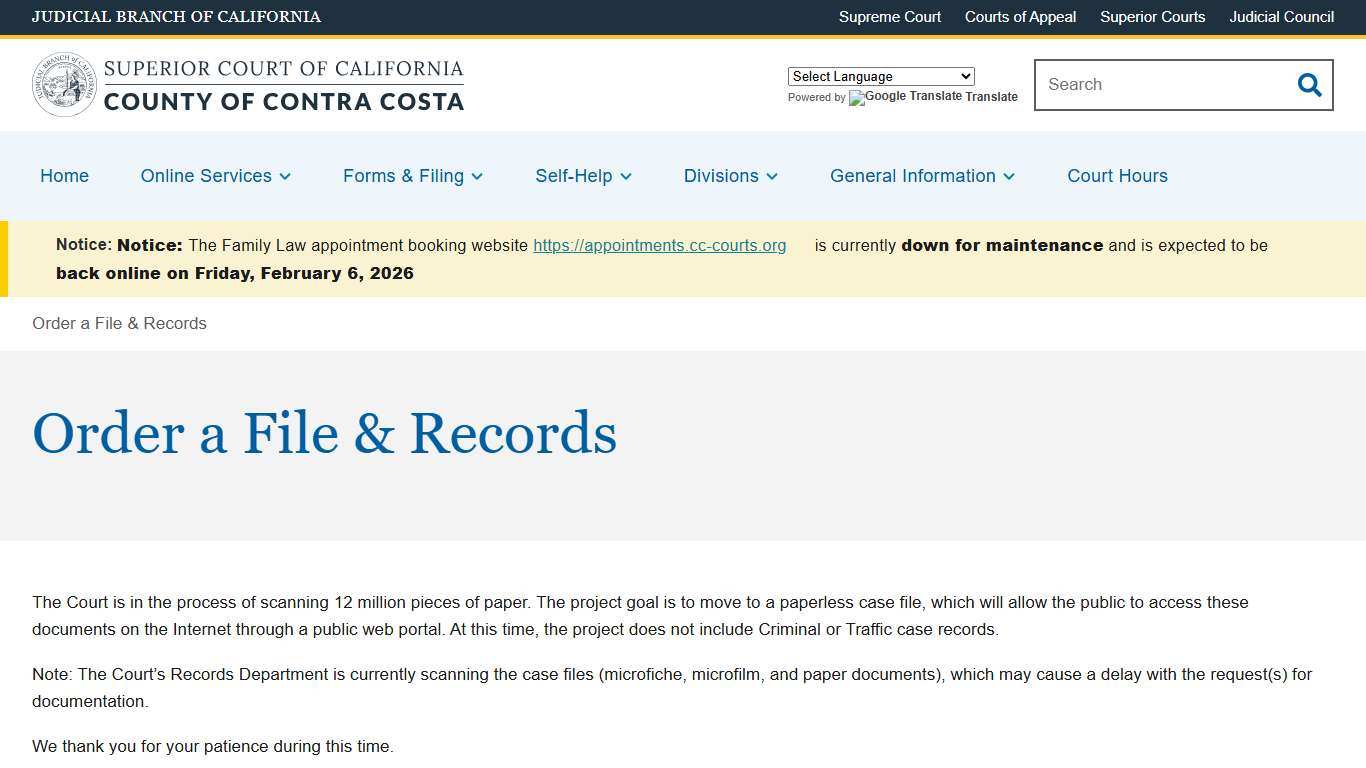 Order a File & Records Superior Court of California County of Contra Costa